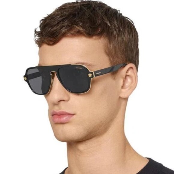 Versace Men Sunglasses Black Grey Polarized Aviator VE2199 100281 NEW AUTHENTIC - Picture 10 of 12